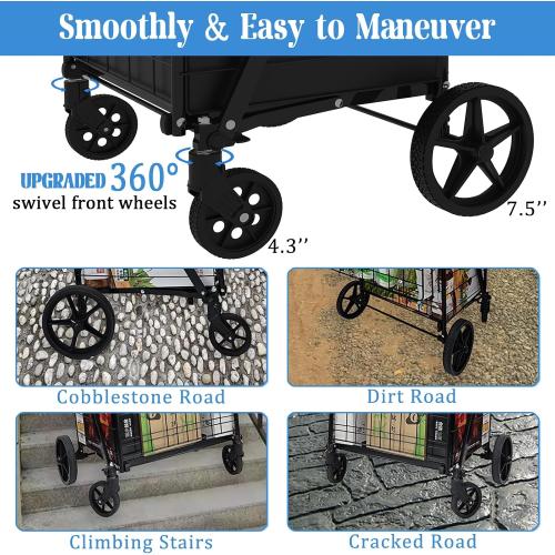Heavy Duty Folding Shopping Cart for Groceries, Jumbo Grocery Carts with 360° Swivel Wheels, Waterproof Bag, Portable Utility Trolley for Daily, Laundry, Holds Up to 320 LBS