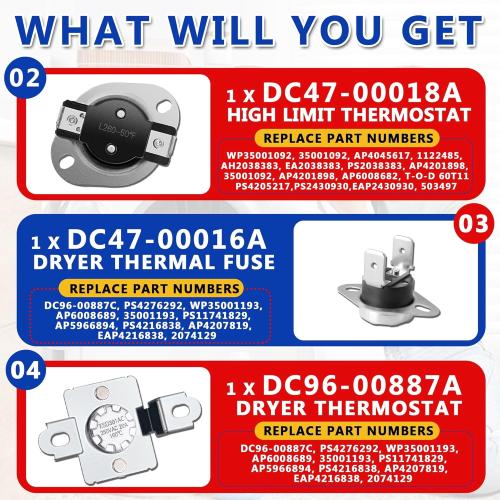 Dryer Heating Element Kit Fit for Sam-sung Models DV48J7700EW DV455EVGSWR DV45K7100EW DVE45R6300W DV45K6200EW DV45K6200EZ DV45K6500EV/A3 DV45K6500EW/A3 DVE60M9900V/A3 DV52J8700EP/A2 DVE45M5500W/A3