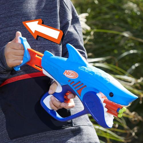 NERF Junior Wild Sharkfire, Easy Play Dart Blaster, 8 Nerf Elite Darts, Nerf Blaster Shark Toys for 6 Year Old Boys & Girls & Up, Outdoor Toys
