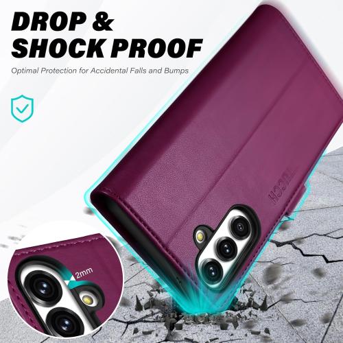 TUCCH Case Wallet for Galaxy S25 FE 5G, Kickstand [RFID Blocking] 4 Card Holder, Folio Magnetic PU Leather [TPU Shockproof Interior Shell] Protective Cover (6.7) 2025, Plum Purple
