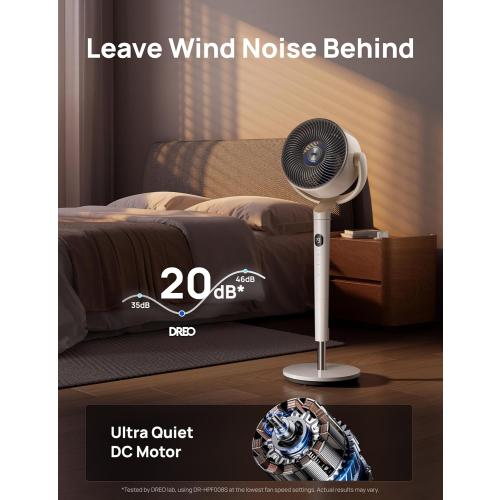 DREO Smart Fan for Bedroom, 120°  120° Omni-Directional Oscillating Fans, 100ft Quiet Pedestal Fan with RGB Light, 9 Speeds, 6 Modes, 20dB, 8H Timer, Wi-Fi/Voice/Alexa, 35-40 Floor Fans with Remote