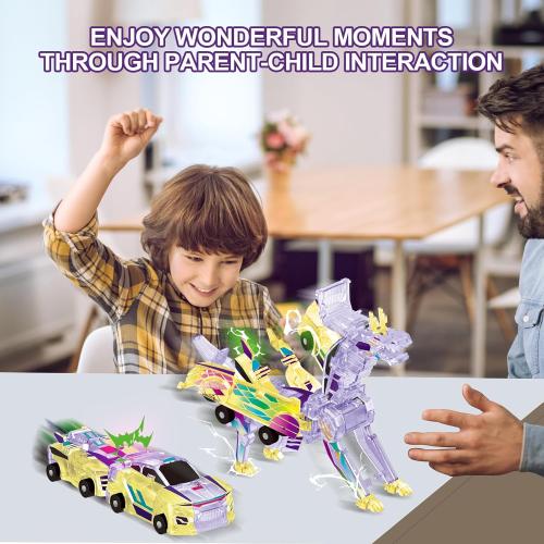 Collision Transforming Dinosaur car Toy | 2-in-1 robo Crash Magnetic Race Cars | Transform into Dinosaurs Robot Toys | for Boys & Girls Age 4-8 (Crystal Purple Dragon)