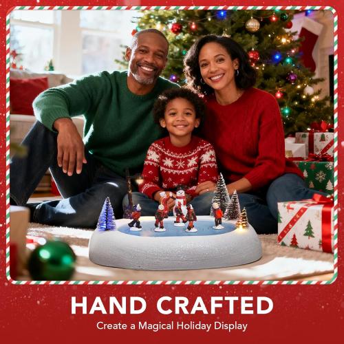 Christmas Village Ice Skating Rink, Colorful Lighted Animated Musical Winter Snow Village Indoor Decoration