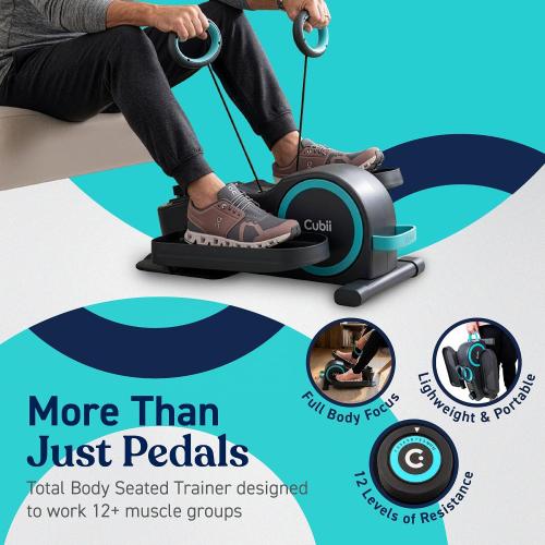 Cubii Total Body Under Desk Elliptical Bike with Built-in Upper Body Resistance Bands | Seated Exercise Machine - Arms   Legs Workout for Seniors & All Ages, 12 Resistance Levels, LCD Display