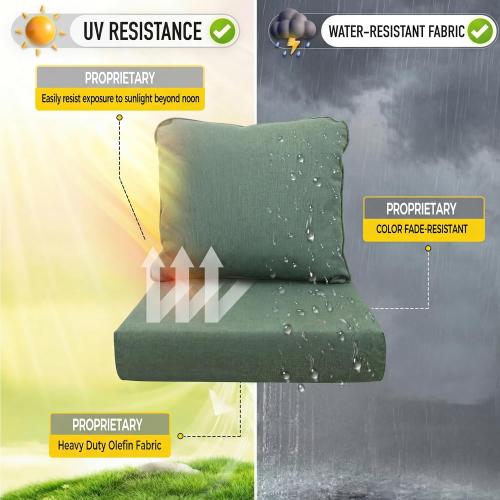 Art Leon Waterproof Outdoor Seat Cushion 24x 24 30D High Density Foam Patio Chair Cushions with Non-Slip Backing Patio Cushions for Patio Furniture Porch Swing Garden Bench Camping Stadium Green