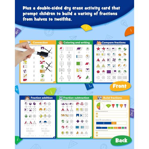 D-FantiX Magnetic Fraction Educational Puzzle, Magnetic Fraction Tiles & Fraction Circles Set, Math Manipulatives for Elementary School, Montessori Fraction Manipulatives Learning Toys for Kids