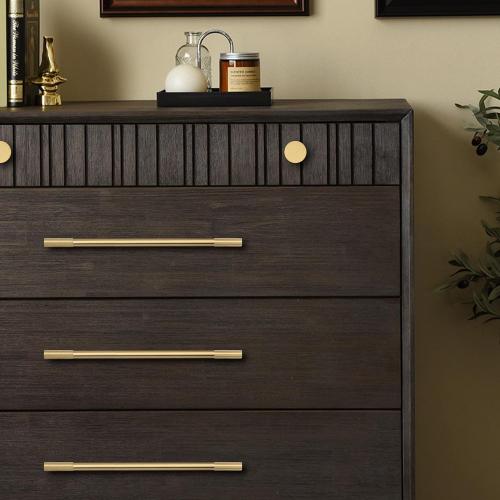 RZDEAL 2pcs Solid Brass Gold Cabinet Pulls, 11-1/4 Inch Hole Centers for Kitchen Cupboard Handles Modern Drawer Dresser Pulls Bathroom Brushed Brass Cabinet Pulls Wardrobe Door Handles