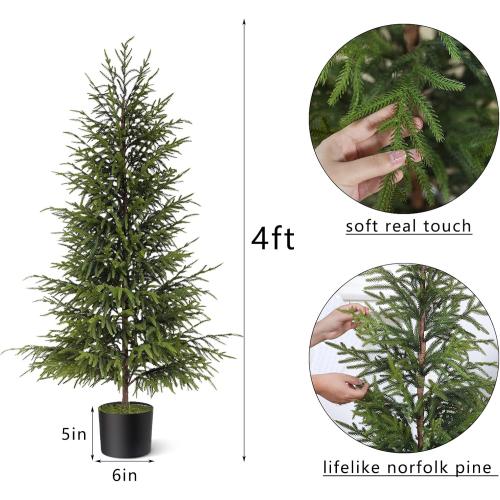 4ft Christmas Norfolk Pine Tree Artificial Christmas Tree Faux Potted Plants for Front Porch Christmas Indoor Outdoor Decor