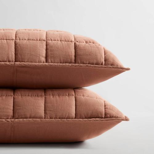 Harbor House French Flax Linen Garment Washed Quilt Set – 100% Linen Front & Back, All-Season, Breathable & Temperature-Regulating, Box Quilted, Includes Shams, King 108 x 92, Clay