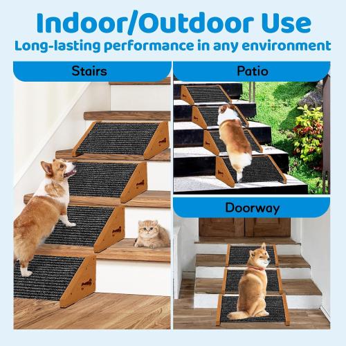 Extra Wide Dog Ramps for Stairs, Wooden Pet Ramp Stairs for Small Medium Dogs, Non-Slip Dog Pet Steps for Any Staircase, Stair Ramp for Injured Dogs with Anti-Slip Strip, 4 Pack