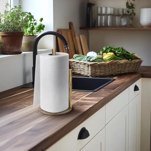 Paper Towel Holder, Hand-Forged Vintage Gold Paper Towel Stand Holder, Kitchen Heavy Duty Solid Metal Countertop Roll Paper Organizer