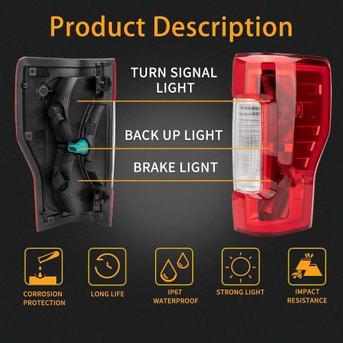 Left Tail Light Compatible With 2017-2019 Ford F-250 F-350 Super Duty | Rear Brake Lamps Replacement Taillights (w/o Blind Spot) (w/o LED)