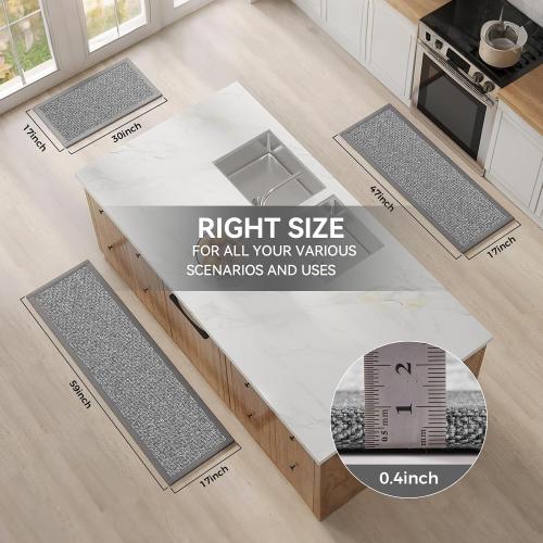 YDKGL Kitchen Rugs Non Slip Washable Kitchen Mat Anti Fatigue Gray 17x59