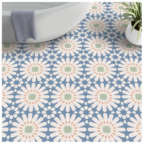 MORCART Peel and Stick Floor Tile - 20 PCS, 7.87 x 7.87 Vinyl Flooring - Waterproof Self-Adhesive Tile Sticker for Wall Backsplashes, Bathroom, Kitchen - Blue and White Floral Look