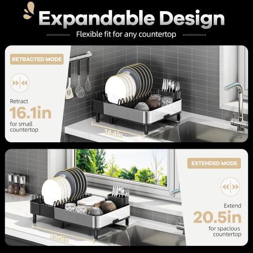 Urackify Stainless Steel Dish Drying Rack for Kitchen Counter,Black
