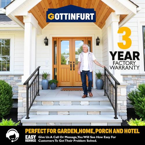 Updated Adjustable 3 Step Stair Handrails for Outdoor Steps, Versatile Stair Railings Transitional Exterior Handrails for Step with Hook and Installation Kit