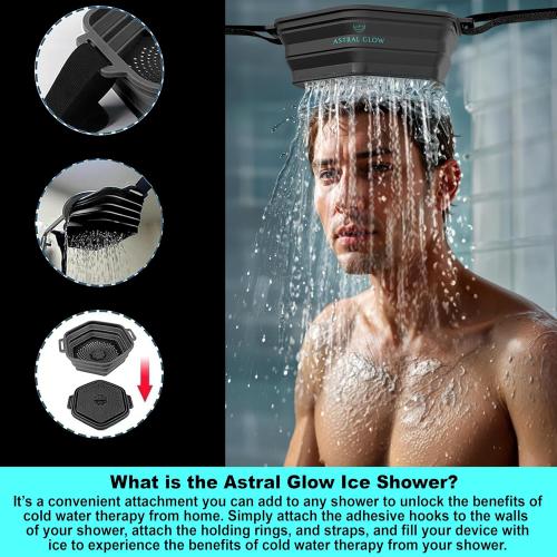 Ice Shower, Ice Plunge Tub - Cold Shower Attachment for Cryotherapy - XL Ice Cube Tray Included - Black, Instant Set-up for Convenient Ice Baths - Ice Bath Tub, Cold Shower Chiller