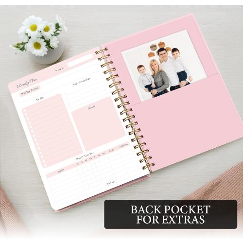 Undated Weekly Planner – Minimalist Daily Planner Notebook for Work, Home & Daily Writing | Simple Matte Planner for Goals, Appointments, Notes & Productivity, Elegant Cardstock Pages, Pink