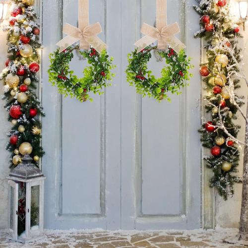 2Pcs Mini Christmas Wreaths for Cabinets Small Green Hanging Wreath Ornament for Winter Holiday Home Outdoor Indoor Window Tree Crafts Decorations