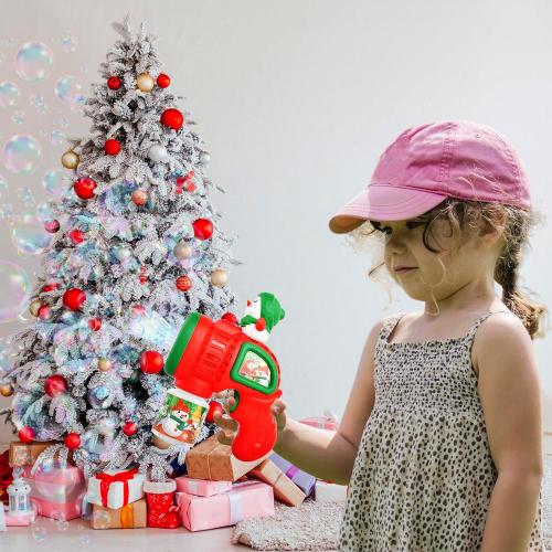 Christmas Bubble Machine Toys for Kids,Automatic Electric Battery Powered Bubble Gun with Bubble Solution,LED Light,Leakproof Bubble Blower Toy for Christmas Birthday Party Favors Gifts,Green Snowman