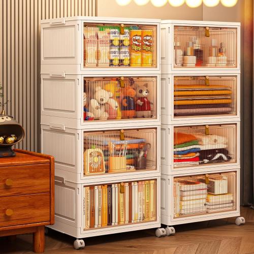 CTSNSLH 4 Tier Plastic Storage Bins and Boxes Organizer - 27Qt Stackable with Lids for Bedroom, Living Room, Office - Foldable Containers