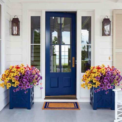 Geegoods Artificial Fake Plants Flowers for Outdoors, 14Bundles UV Resistant Faux Plastic Colorful Mix Mum Flowers for Outside Spring Summer Decor
