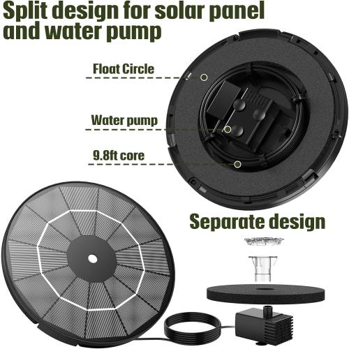 AISITIN Solar Fountain Pump for Bird Bath Upgraded 2025, 3.5W Solar Water Pump DIY Kit with 9.8ft Cord & Multiple Nozzles, Solar Bird Bath Fountain with Wire for Garden, Ponds and Outdoor