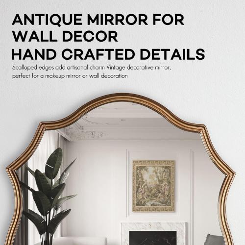 Wall Mirror in Vintage Golden, Decorative 20x30 Accent Vanity Mirrors, Wall Mounted Mirror Antique Brass Metal Frame for Living Room Bedroom Bathroom Entryway Stairway Kitchen