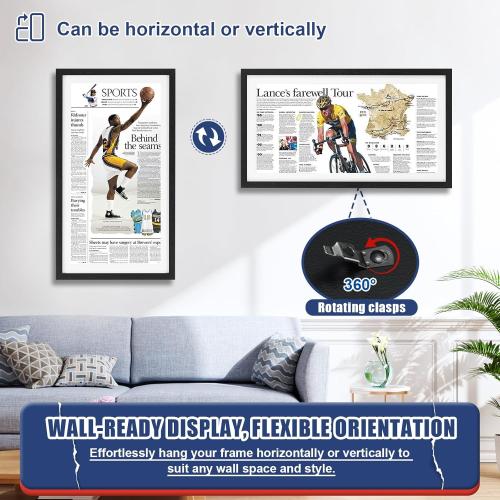 JupDec 11 × 22 Up to 13 × 24 Newspaper Frame, Premium Wood Display Case with Acrylic Panel, Wall Mount or Tabletop Stand, Perfect for Home & Office Decor, Ideal Gift for Collector, 1 Pack, White  ‼️unused ‼️