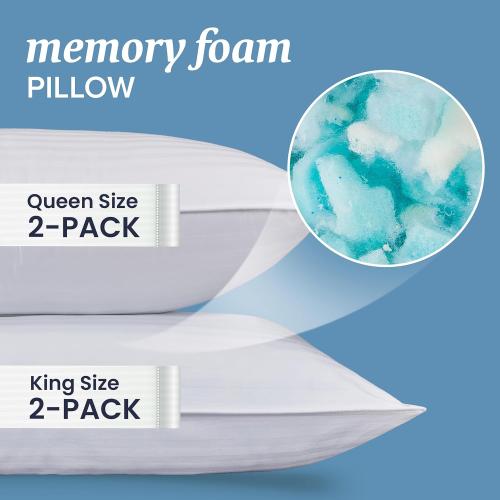 Set of 2 Size 20 inch x 36 inch Beckham Hotel Collection  Memory Foam (Adjustable Fill) Bed Pillows Set of 2 - Cooling Shredded Foam Pillow for Back, Stomach or Side Sleepers
