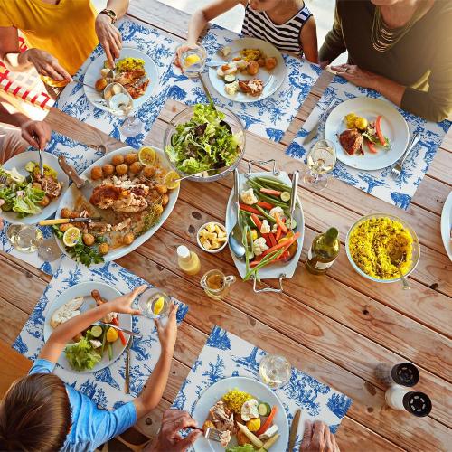 24 Pcs Blue Cloth Napkins Country French Dining Napkins 18 x 18 Blue Floral Reusable Cloth Napkin Rustic Table Decorative for Fall Christmas Holiday Party Supplies