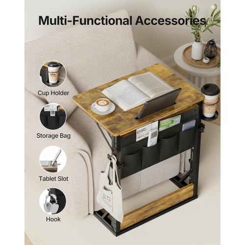 HUANUO Adjustable TV Tray Table – Easy Assembly TV Tray with Cup Holder, Storage Bag & Tablet Slot, Height Adjustable Folding Desk for Bed, Couch & Living Room with Space-Saving Design
