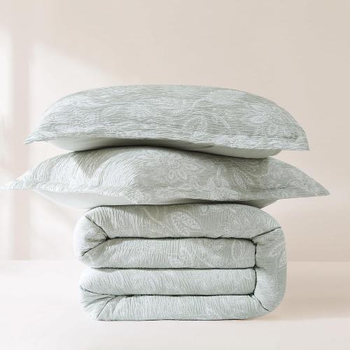 Lush Decor Floral Jacobean Gauze Jacquard Duvet Cover 3 Piece Set King Sage - Floral Duvet - Green Bedding Set - Vintage & Coquette Decor