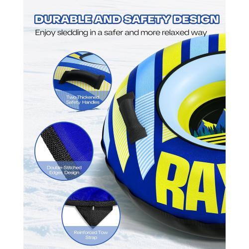 Raxurt Heavy Duty Snow Tube with Premium Canvas Cover, Inflatable Snow Sled for Kids and Adults, Thickened Bottom with Towable Pull Ring, Sledding Winter Outdoor Fun Toys
