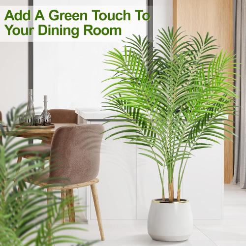 Artificial Palm Tree 4ft Tall Fake Indoor Decor with 13 Trunks and Real Bark Design Faux Tropical Areca Silk Floor Plant in Pot for Home Office Living Room Bedroom 1pcs