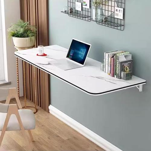 Wall Mounted Folding Table, Floating Desk for Wall Small Spaces, Fold Down Table for Home Laundry Room,Office Computer Workstation,Study Work Bench, Kitchen Dining (White 27.6×15.7)