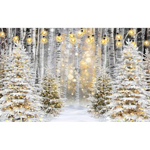 Winter Scene Backdrop Winter Forest Backdrop Wonderland Snowflake Photography Background Glitter Snowy Pine Tree Scene Background Snow Forest Christmas Party Holiday Photo Backdrop (8x6ft)