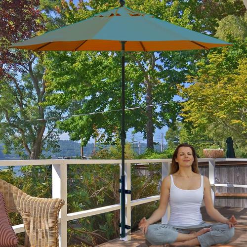 Patio Umbrella Holder, Heavy-Duty Metal Mount Stand for Deck - Sturdy Base for Railing-Mounted Clamps With Pole Maximizing Balcony Space and Shade
