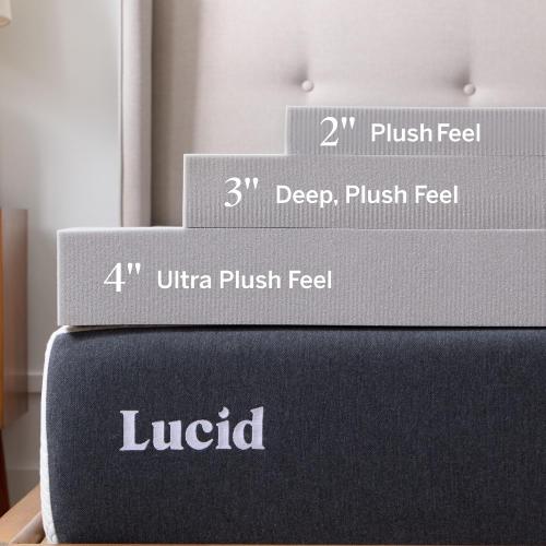 Lucid 4 Inch Bamboo Charcoal Infused Memory Foam Mattress Topper - Twin Size – Moisture and Odor Control - Ventilated - Ultra Plush Feel, Pressure-Relief Bed Topper – CertiPur Certified