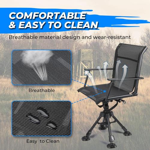 KEMIMOTO Hunting Blind Chair 360° Silent Swivel, Height Adjustable Black | 320 Lbs Capacity, Quick Folding Stable Portable, Swivel Anti-Sink Feet, for Deer Hunting Fishing Camping Ground Blinds