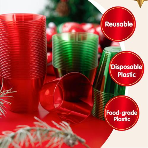 JOYIN 72 PCS Disposable Plastic Drinking Cups, 9 OZ Christmas Clear Plastic Party Cup, Xmas Wine Glasses for Party Supplies, Red Green Cups, Birthday, BBQ, Camping, Family Reunion