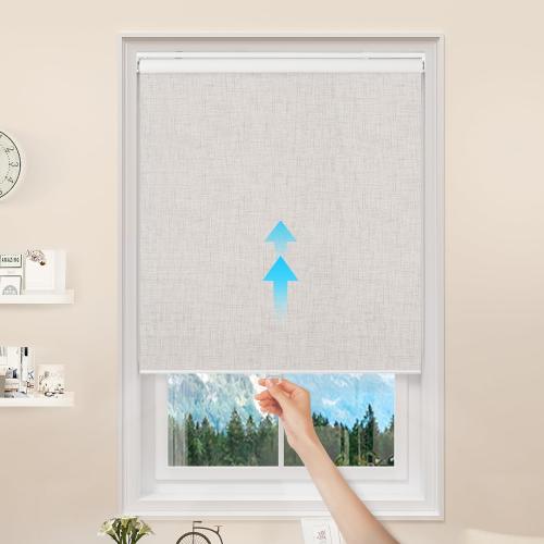 GENIMO 100% Blackout Roller Window Shades, Window Blinds Cordless with Thermal Insulated, UV Protection Fabric, Mini French Door Blinds for Home, Office, Bedroom, Easy to Install, Ivory, 37 W X 72 H