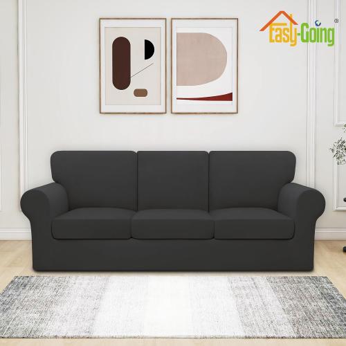 Easy-Going 7 Pieces Stretch Sofa Couch Cover, Large, Dark Grey | Washable Sofa Cover Set for 3 Backrest and Seat Cushion Couch Anti-Slip Sofa Slipcover Furniture Protector