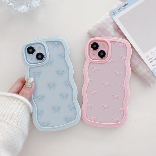 QLTYPRI Bow Case for iPhone 17e / iPhone 16e, Clear Cute Ribbon Bow Phone Case Curly Wavy Aesthetic Phone Case, Slim Soft Transparent Shockproof Protective Cover for Women Girls - Pink