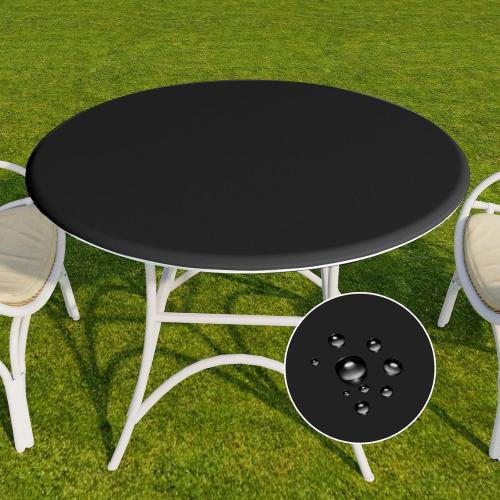 Romanstile Round Vinyl Tablecloth, 100% Waterproof Elastic Fitted Table Covers for 36- 44 Tables, Wipeable Flannel Backed Plastic Table Cloths for Picnic, Camping, Outdoor - Black