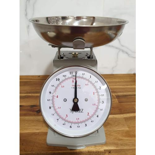 MARLIZ 11 lb/ 5Kg Old Antique Style Mechanical Kitchen Scale with 2 Bowls | Analog Food Weight Scales for Kitchen | Grey