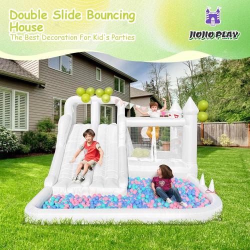 (UNTESTED) 12.5 FT Oxford White Bounce House Bouncing Castle with Two Slides Inflatable Bounce House for Kids with Large Ball Pits Suitable Birthday Party Holiday Decorations and Photography