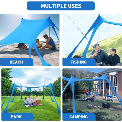 Beach Tent Canopy Pop Up Shade 10x10ft Sun Shelter Portable Family UPF50  with 8 Sandbags-2 Sand Shovel-4 Aluminum Poles-Ground Pegs-Carrying Bag for Outdoor Camping Fishing Backyard Picnic