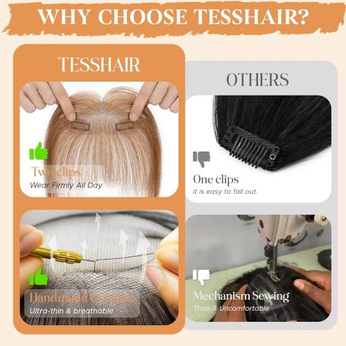 Clip in Bangs, 100% Real Human Hair, Human Hair Clip in Bangs, Wispy HairPieces, No Tangle & Smooth, 11g #06 Light Brown