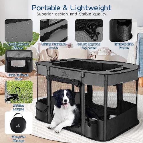 ROMANTIC BEAR Dog Playpen,Foldable Pet Puppy Cat Playpen,M(32x24x22) | Dog Crate with Upgrade Breathable Mesh and Durable 600D Oxford Cloth,Sturdy Dog Cage Indoor & Outdoor for Small Animals,Grey